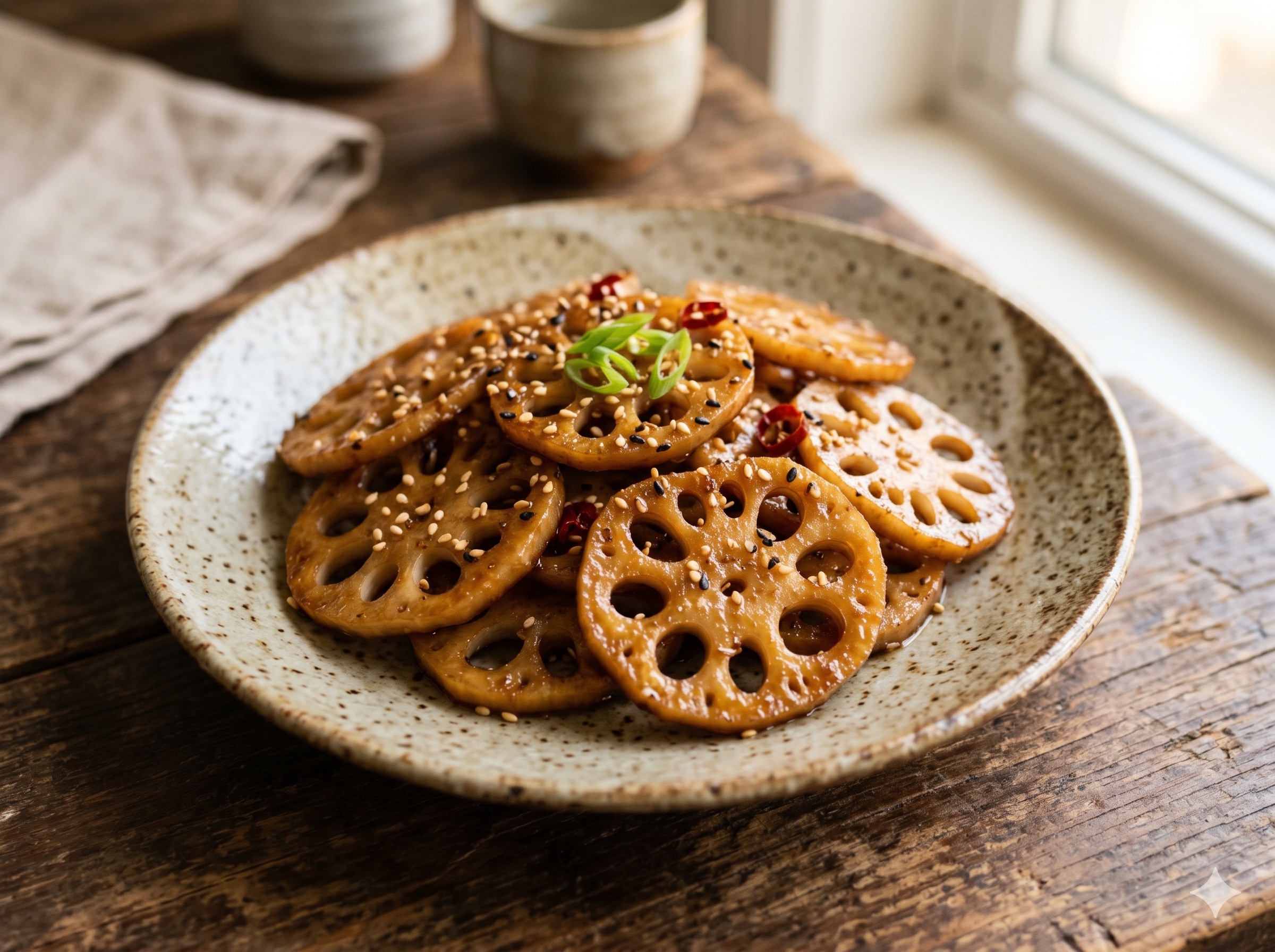 Sweet Soy Stir-fried Lotus Root (렌콘노 킨피라)