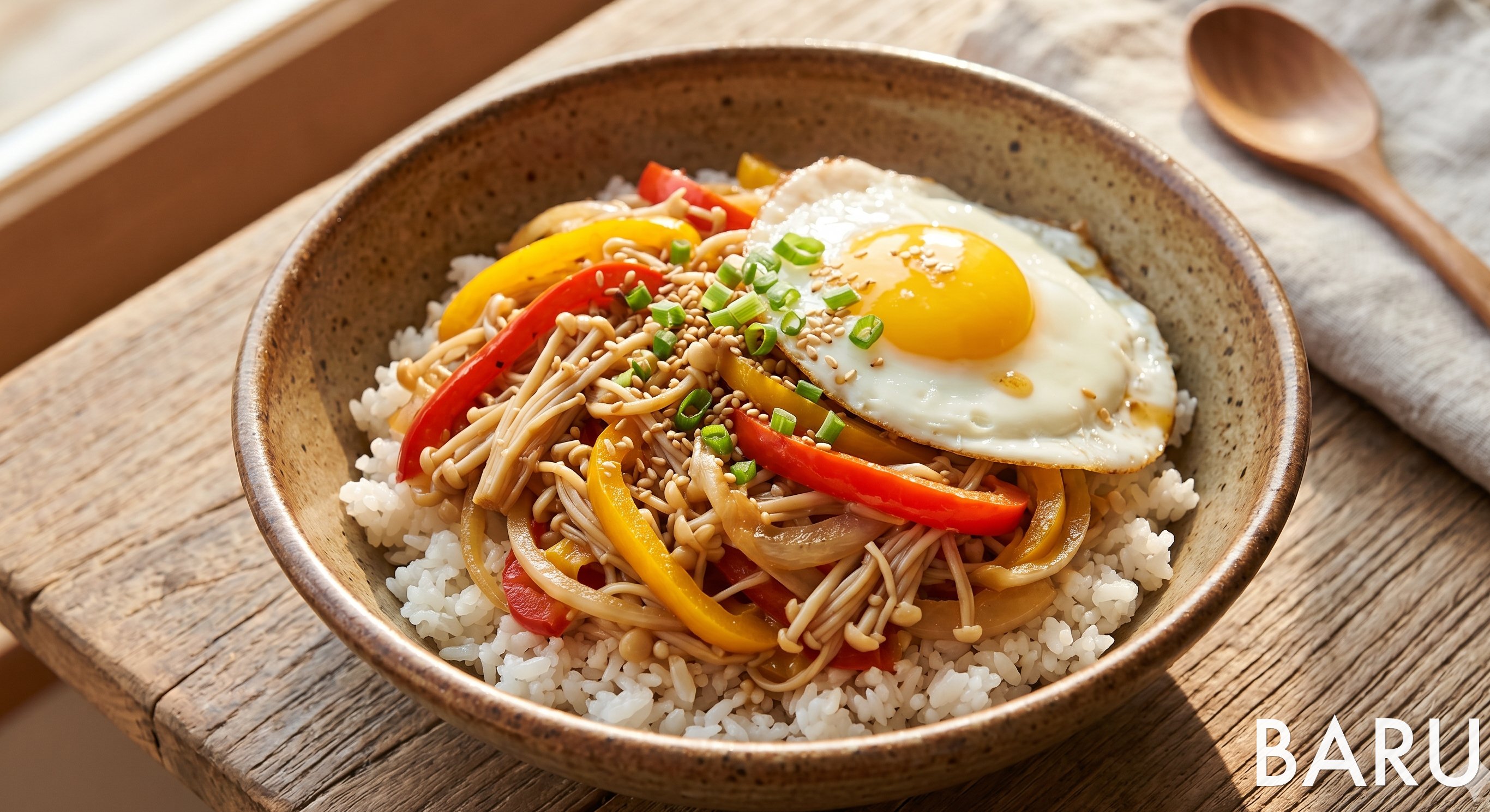 Bell Pepper and Enoki Mushroom Rice Bowl (식단 파프리카 팽이버섯덮밥)