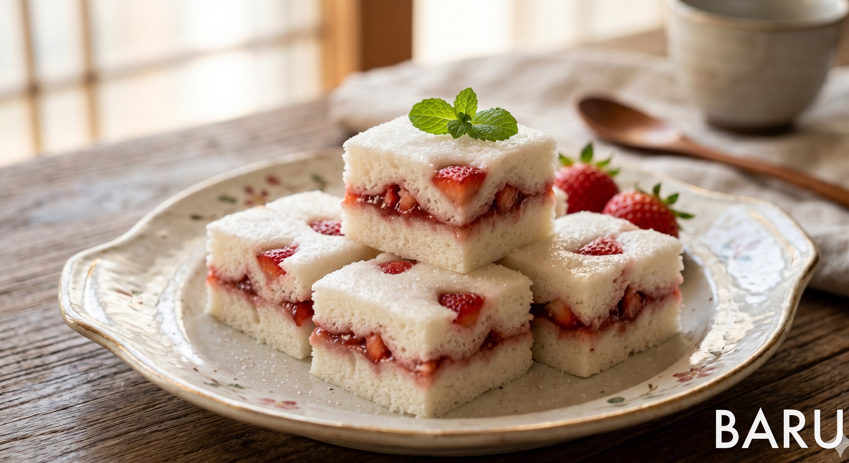 Strawberry Baekseolgi (Steamed Rice Cake) (겨울간식 딸기백설기)