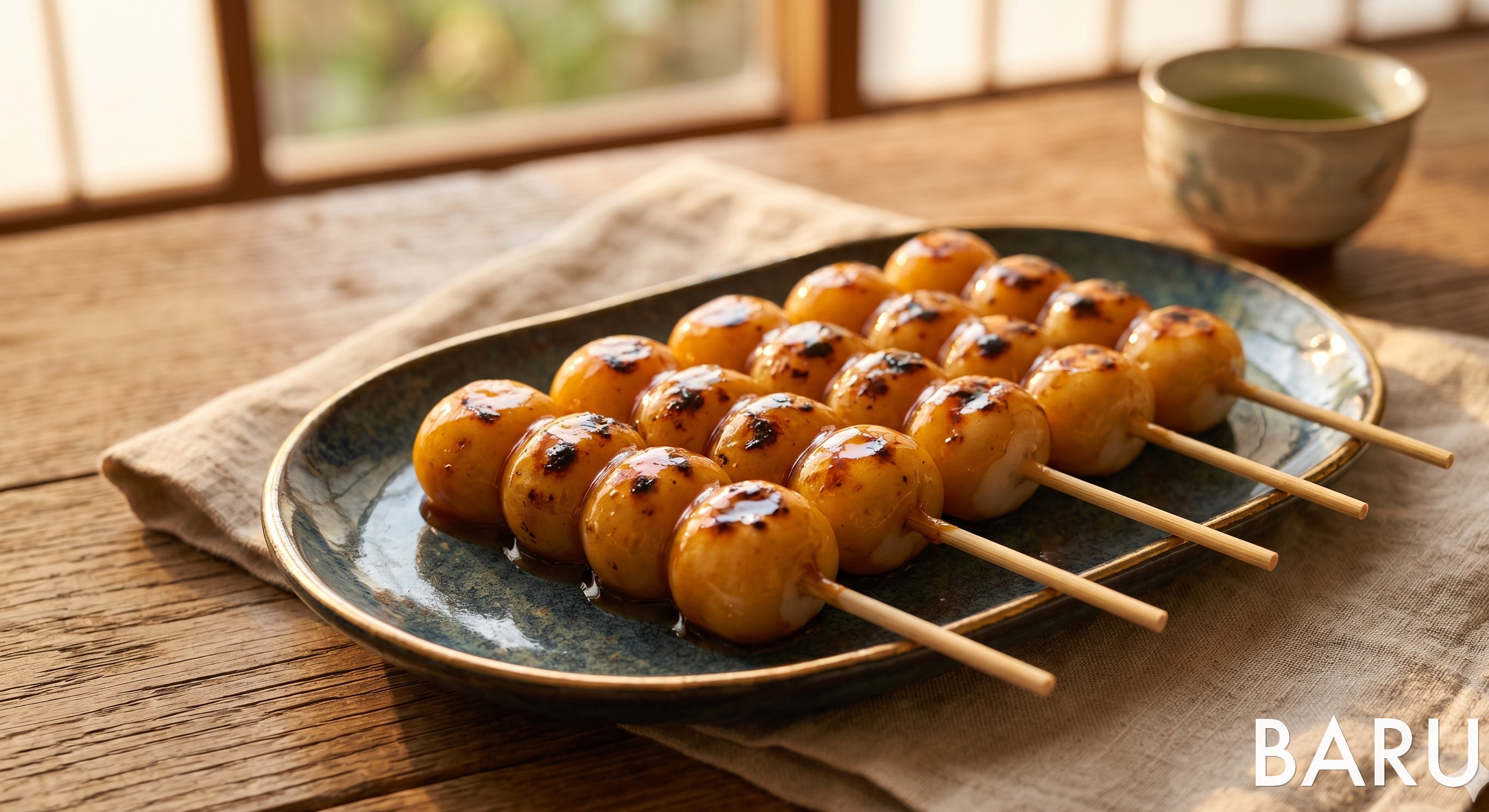 Mitarashi Dango (Grilled Rice Dumplings with Sweet Soy Glaze) (미타라시 단고)