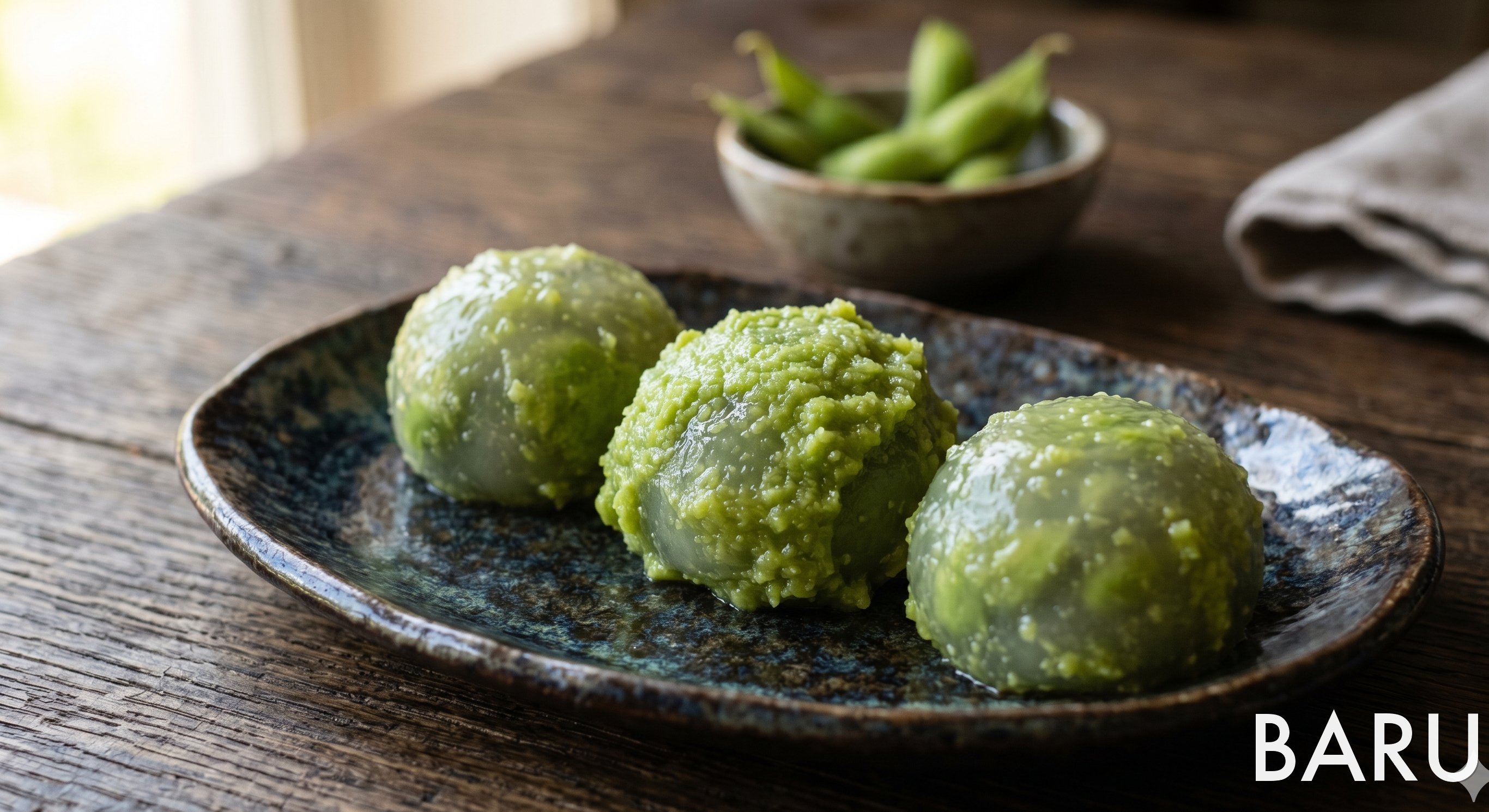 Edamame Paste Kudzu Dumplings (즌다 칡 경단)