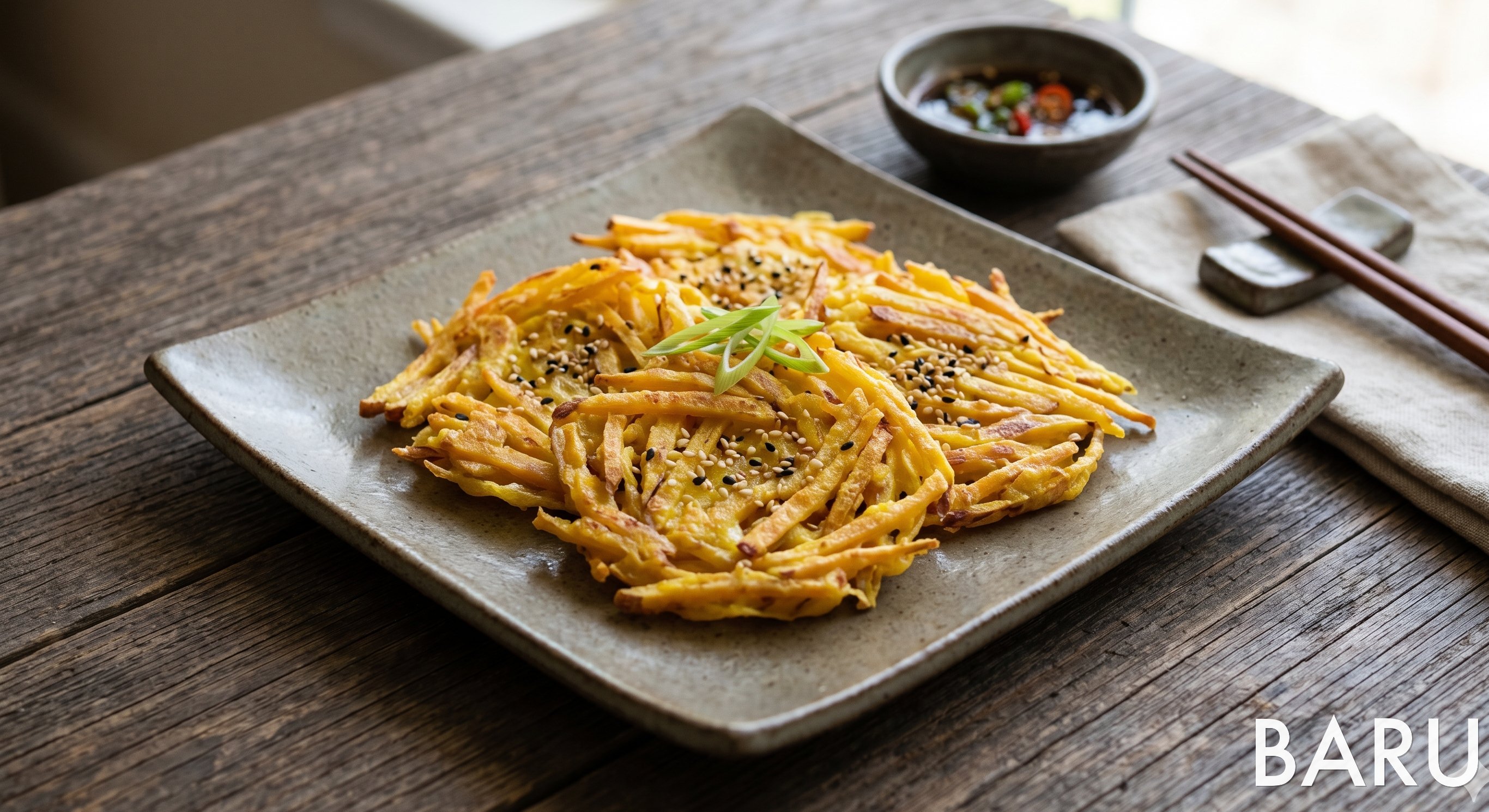 Sweet Potato Fritters with Turmeric (채썬 고구마로 만든 고구마전)