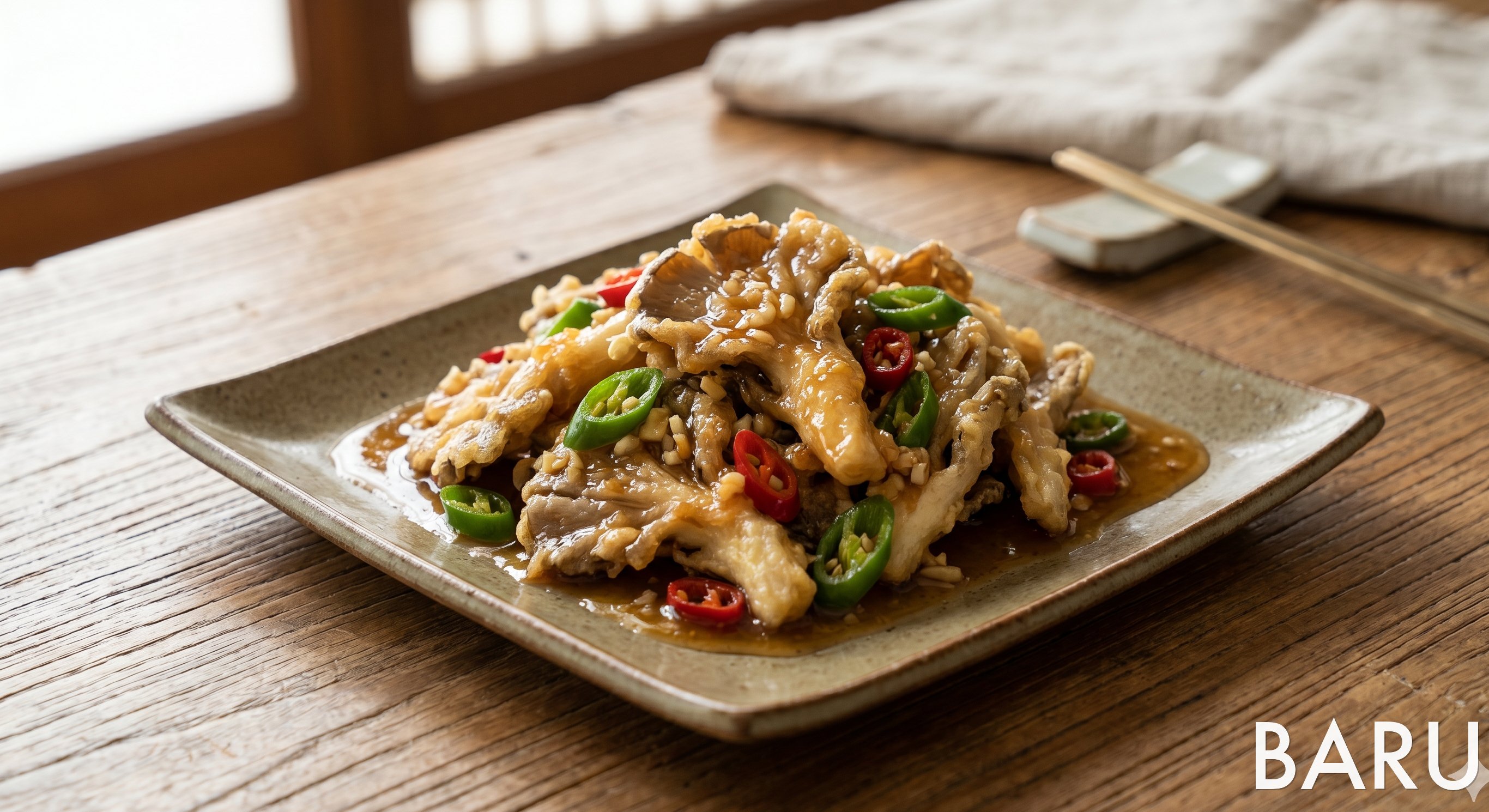 Crispy Mushrooms in Sweet-Sour Garlic Sauce (버섯 탕수)