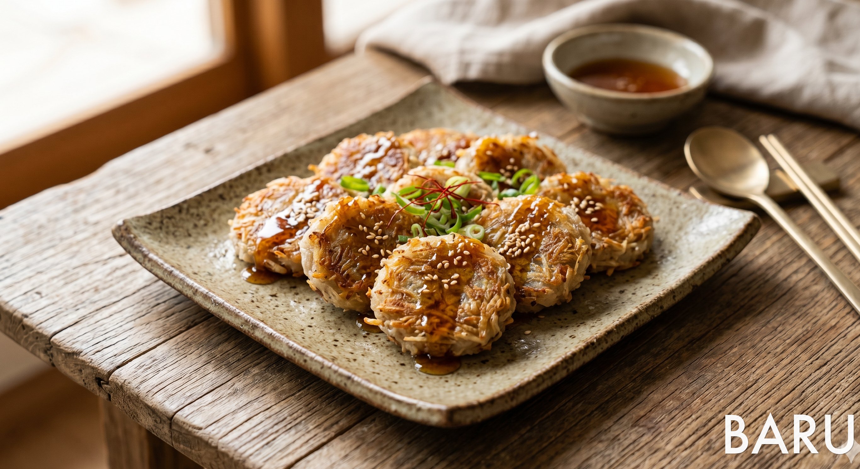 Burdock Root Sweet Rice Jeon with Rice Syrup (우엉 찹쌀전병)