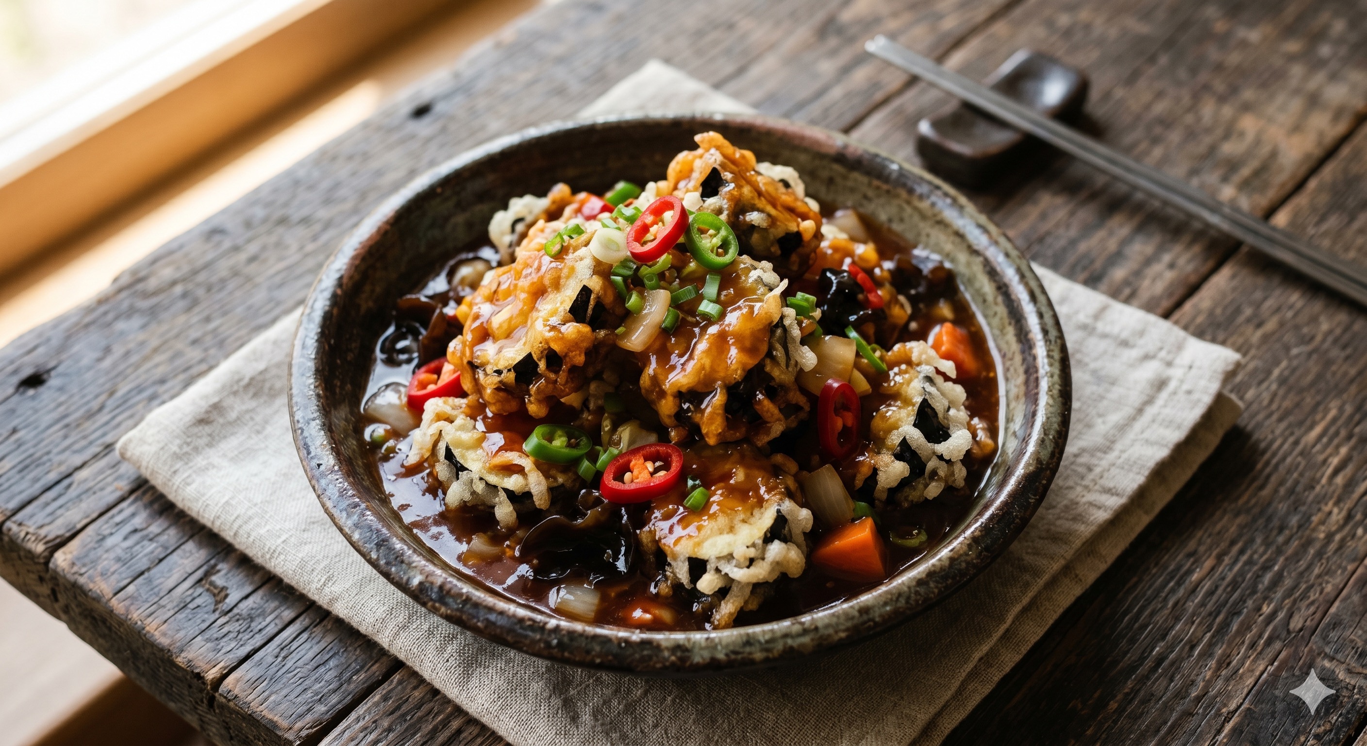 Eggplant Tangsuyuk with Rice Paper (가지 탕수육)