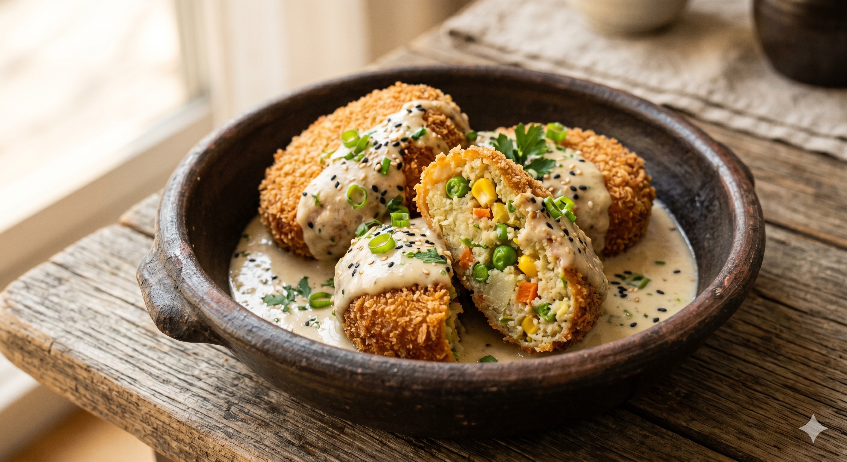 Okara Croquette with Soy Milk Sauce (비지 크로켓 두유 소스)