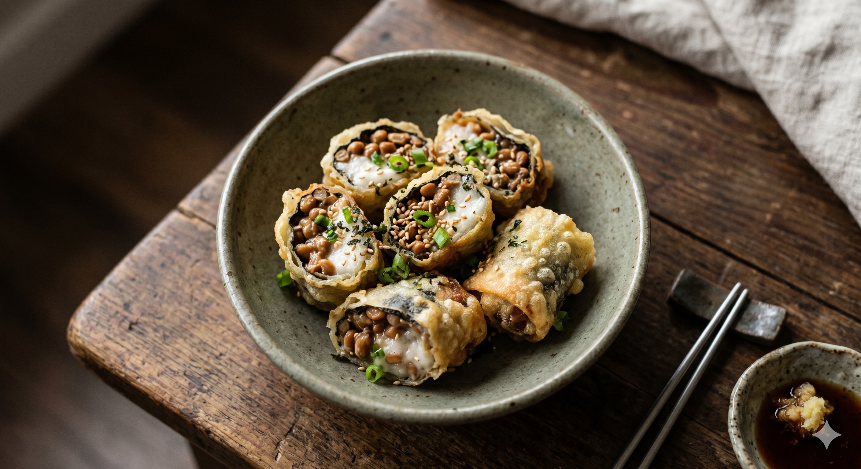 Natto and Yam Spring Roll Tempura (낫토 마즙 춘권 튀김)