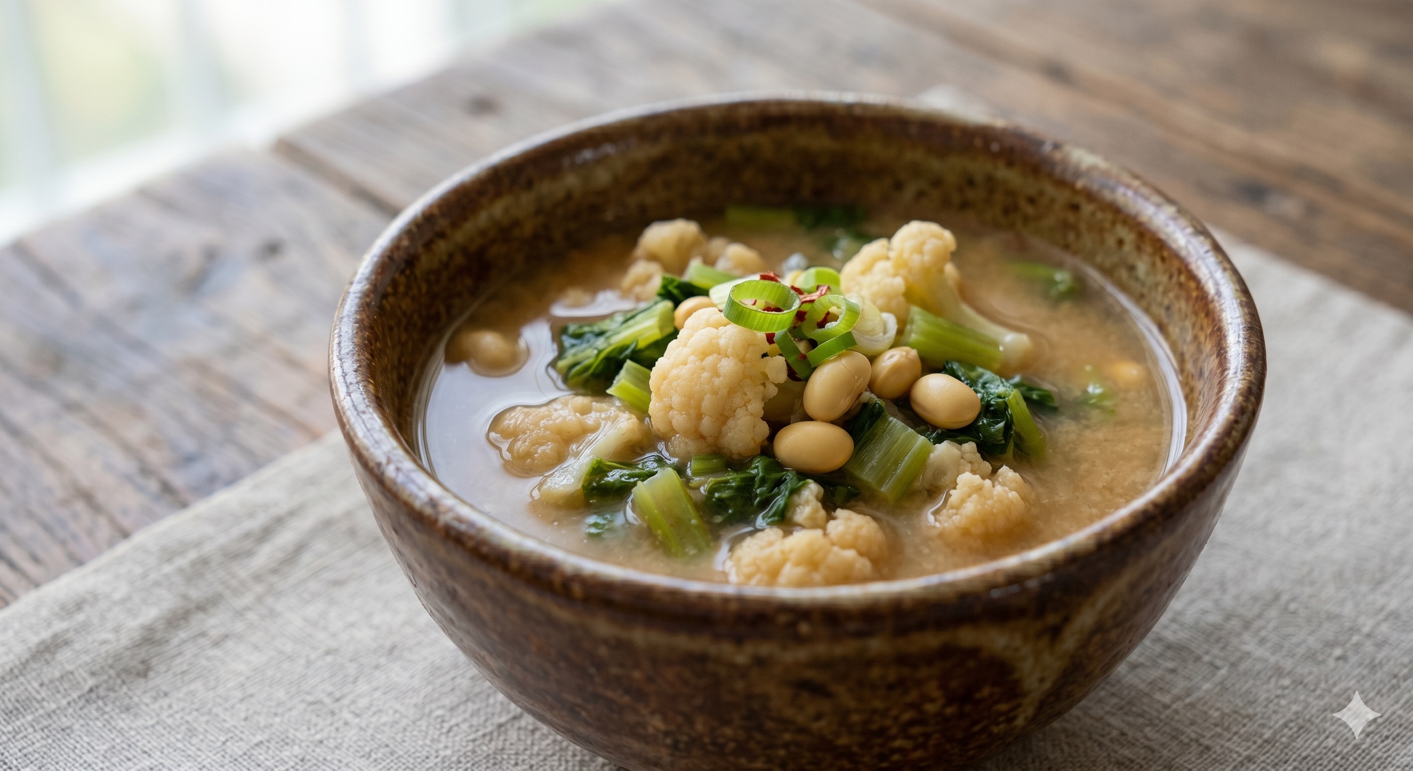 Cauliflower and Komatsuna Miso Soup (콜리플라워 코마츠나 된장국)
