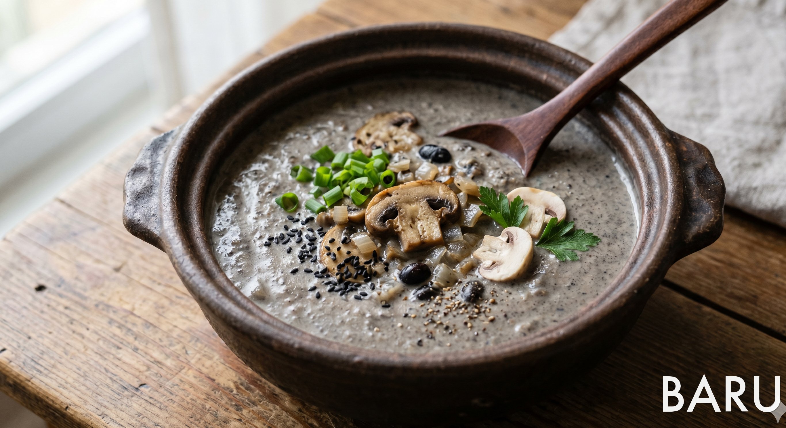 Mushroom Soup with Black Soybean Milk (양송이 수프)