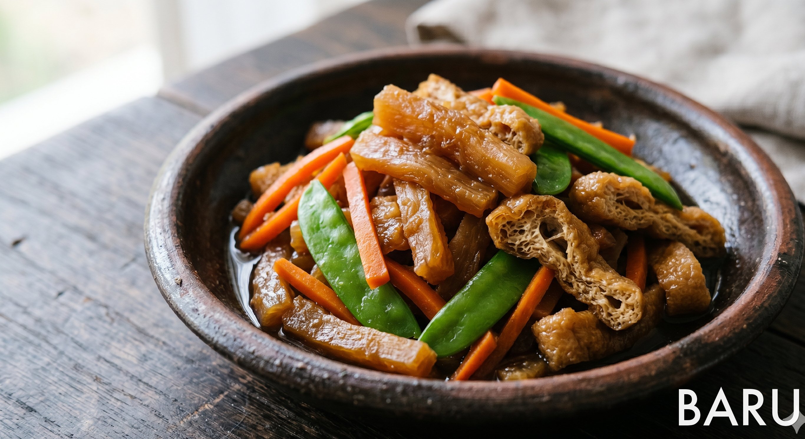 Simmered Dried Daikon with Fried Tofu (무말랭이 조림)