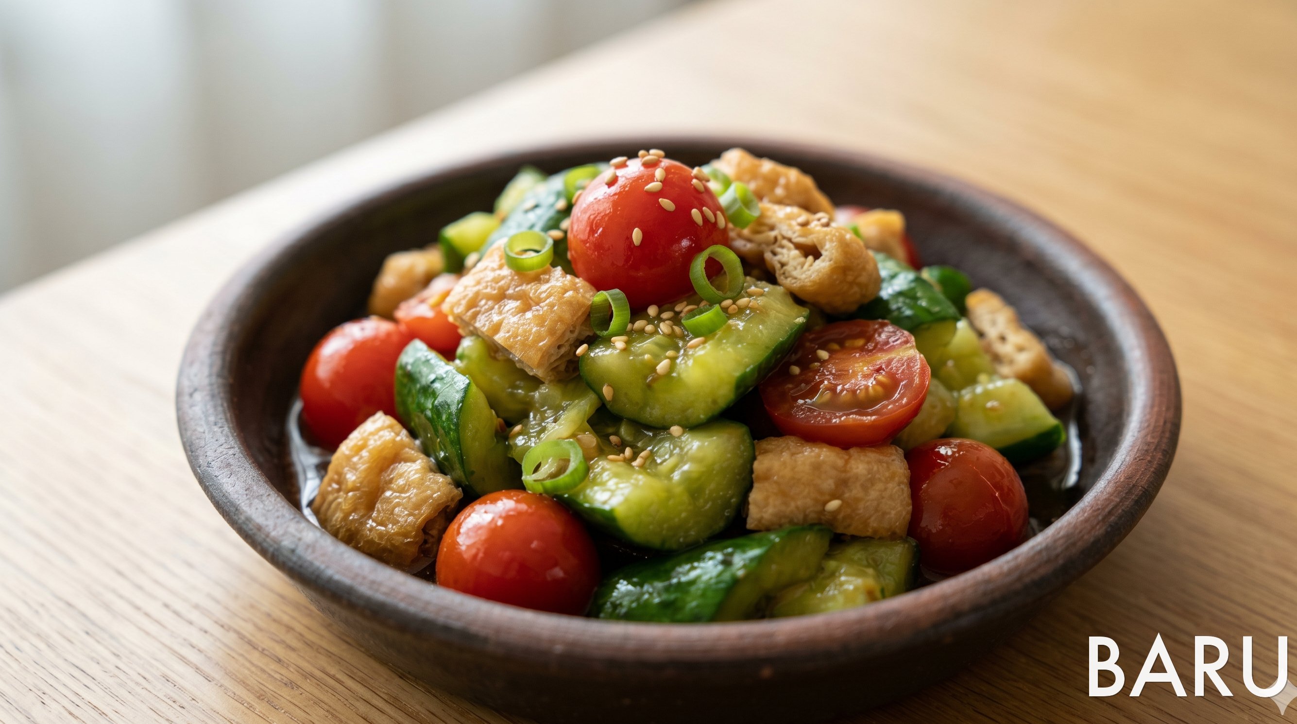 Smashed Cucumber with Cherry Tomato and Fried Tofu (두드린 오이 방울토마토 유부 조림)
