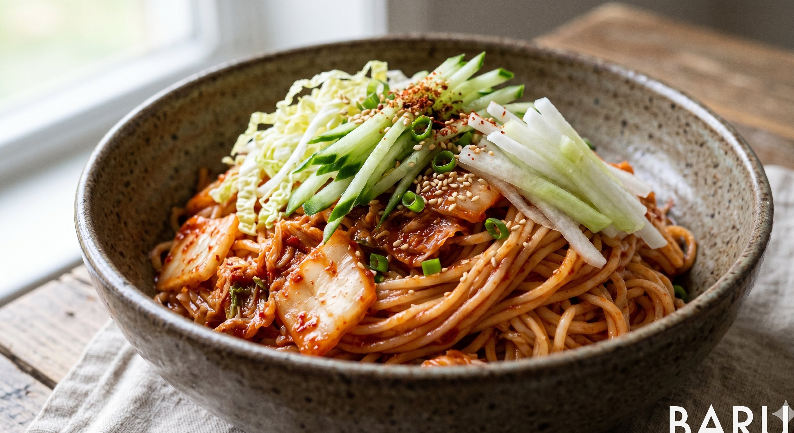 Kimchi Bibim Noodles (Cold Spicy Noodles) (김치 송송 비빔국수)