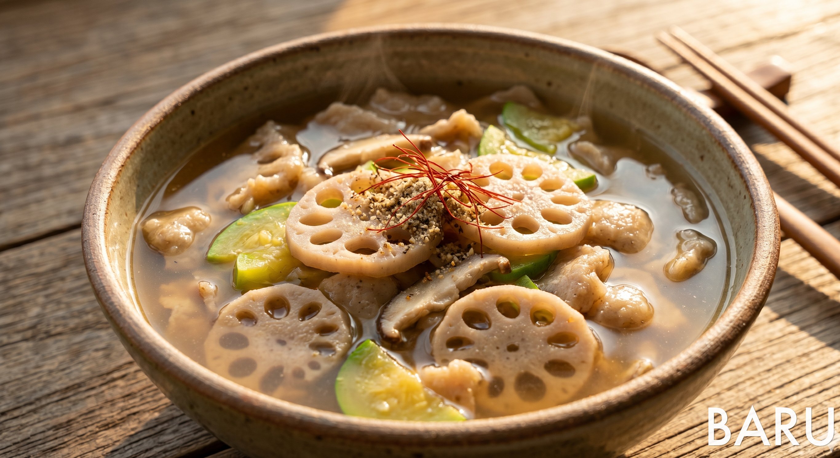 Temple-style Lotus Root Hand-torn Noodle Soup (선재스님의 통밀 연근 수제비)