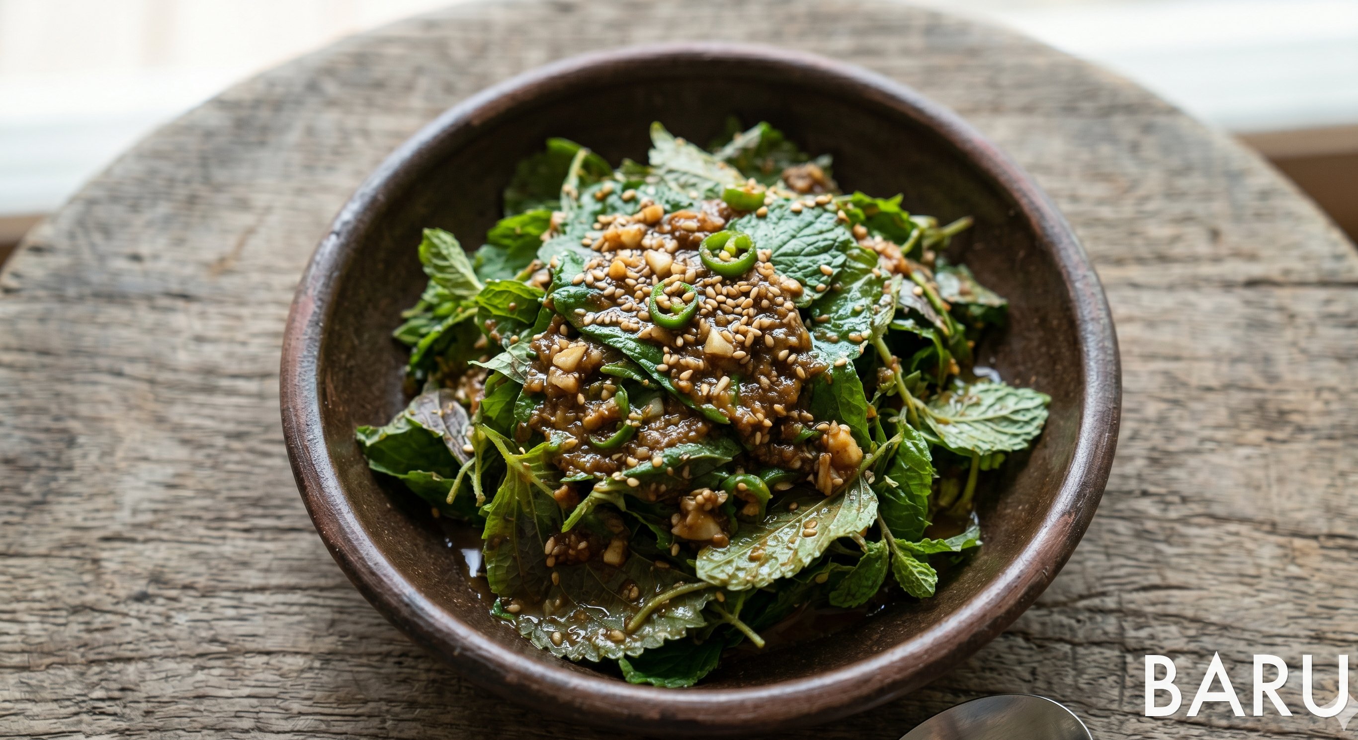 Korean Mint (Bangha) with Doenjang (방아잎 된장무침)
