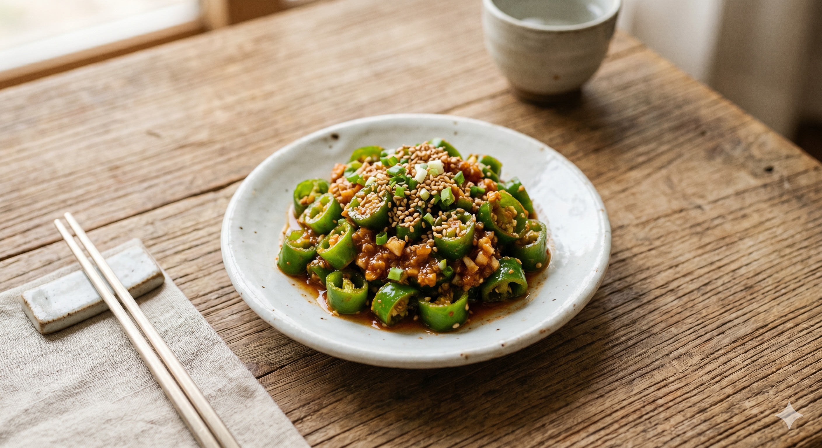 Crispy Pepper Muchim with Doenjang (아삭이 고추된장무침)
