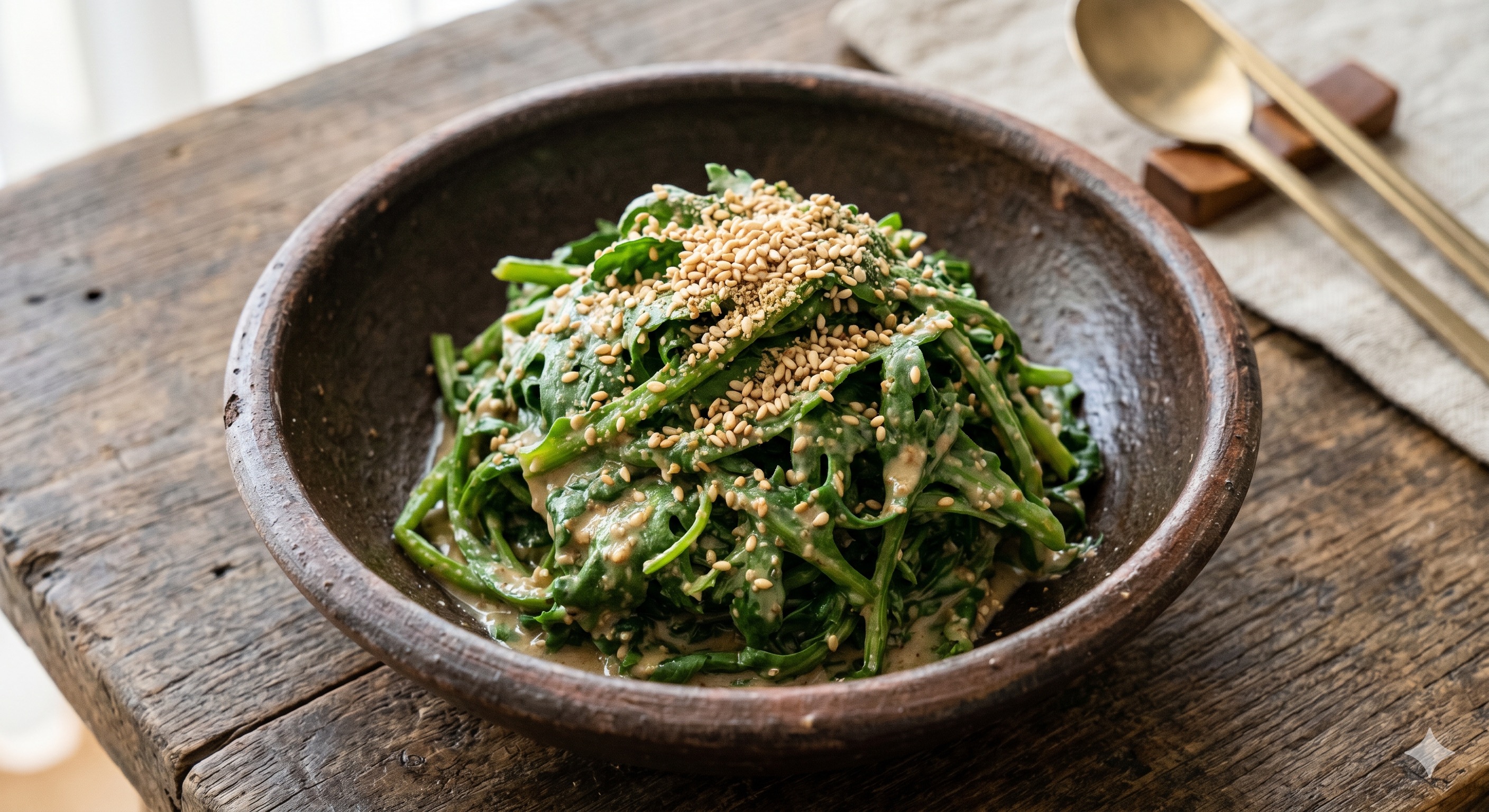 Shungiku no Gomaae (Chrysanthemum Greens with Sesame) (슌기쿠 고마에 (쑥갓 참깨무침))