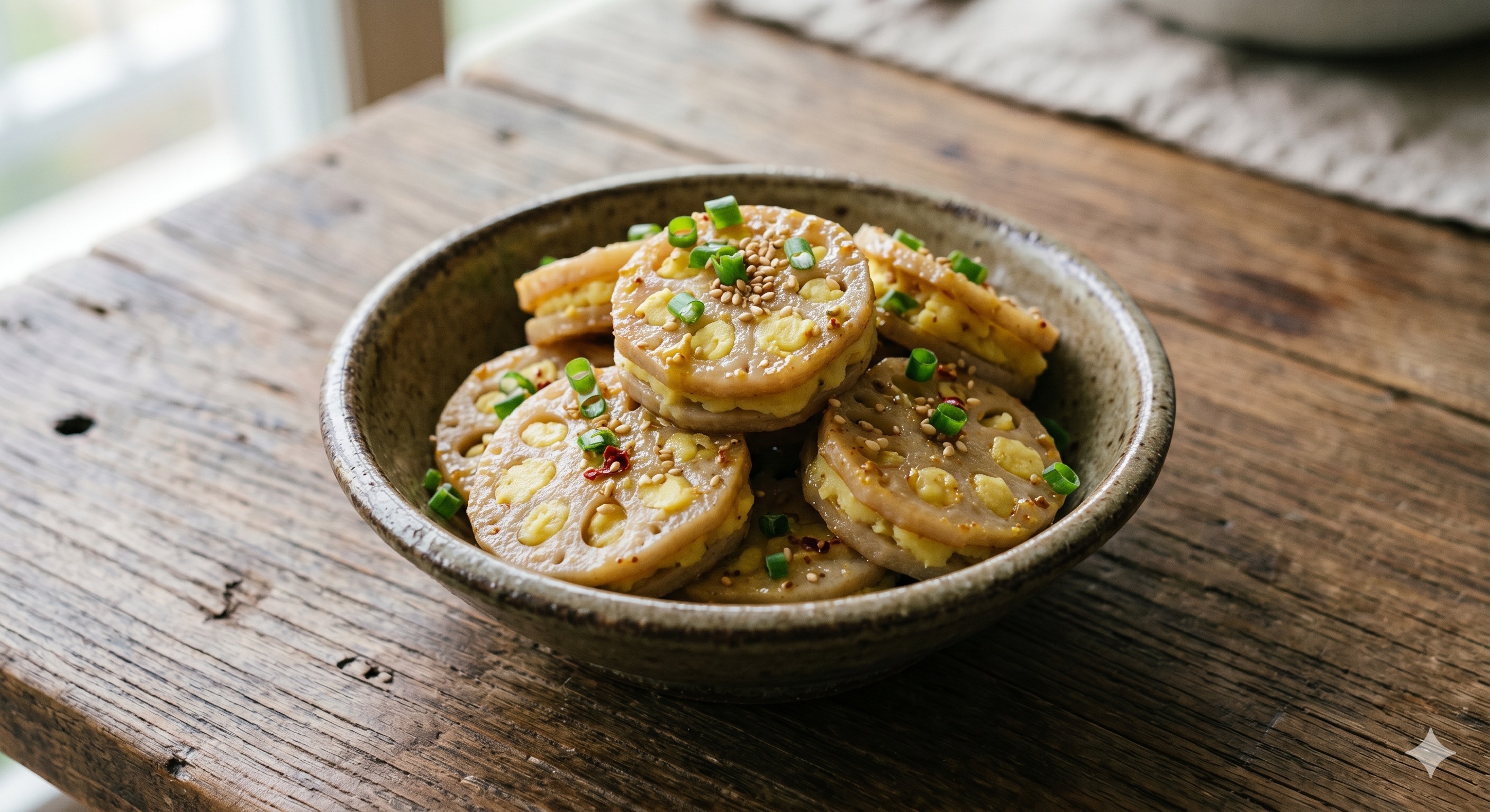 Lotus Root with Mustard Potato Filling (연근 겨자감자무침)