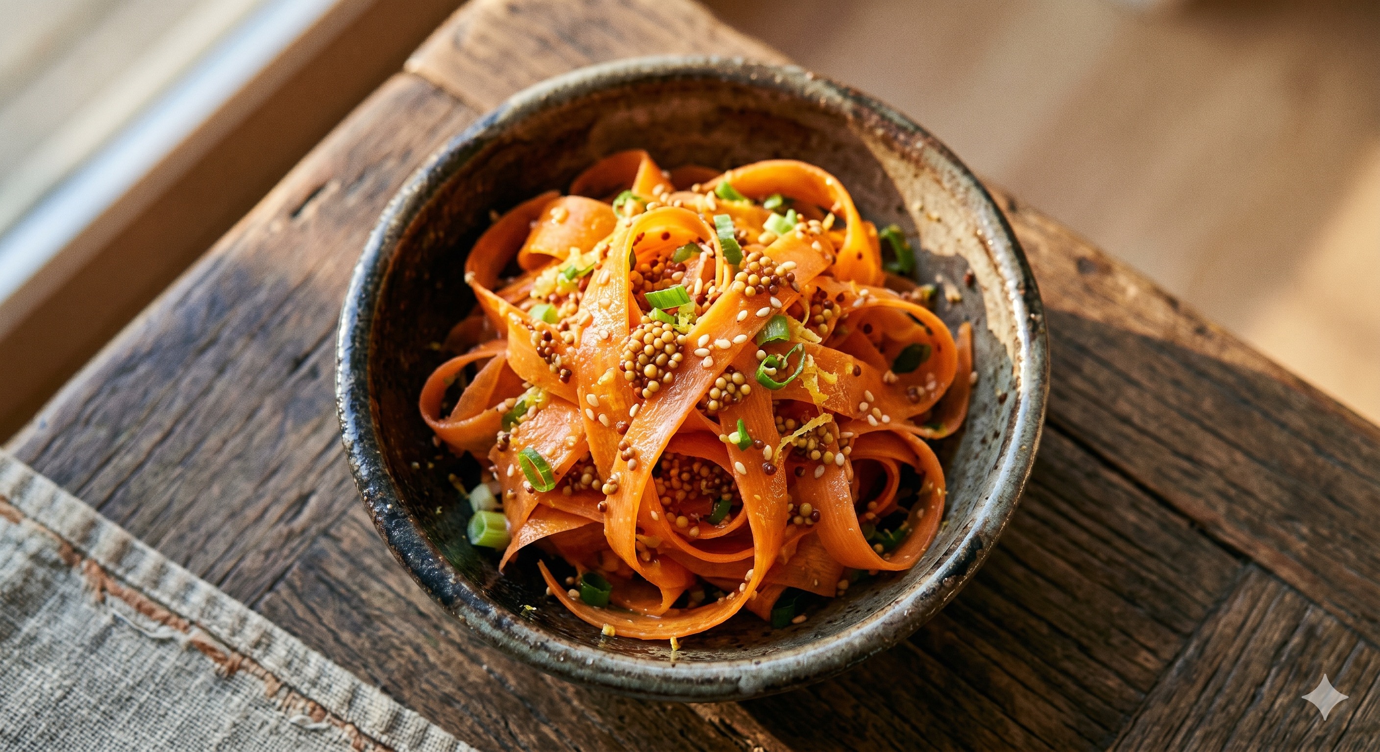 Pickled Carrot Ribbons with Mustard Dressing (당근 겨자소스무침)